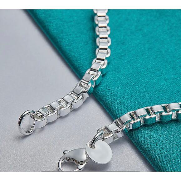 925 Sterling Silver Plated Bracelet Unisex Curved Bar on Box Chain NWT - Picture 4 of 5